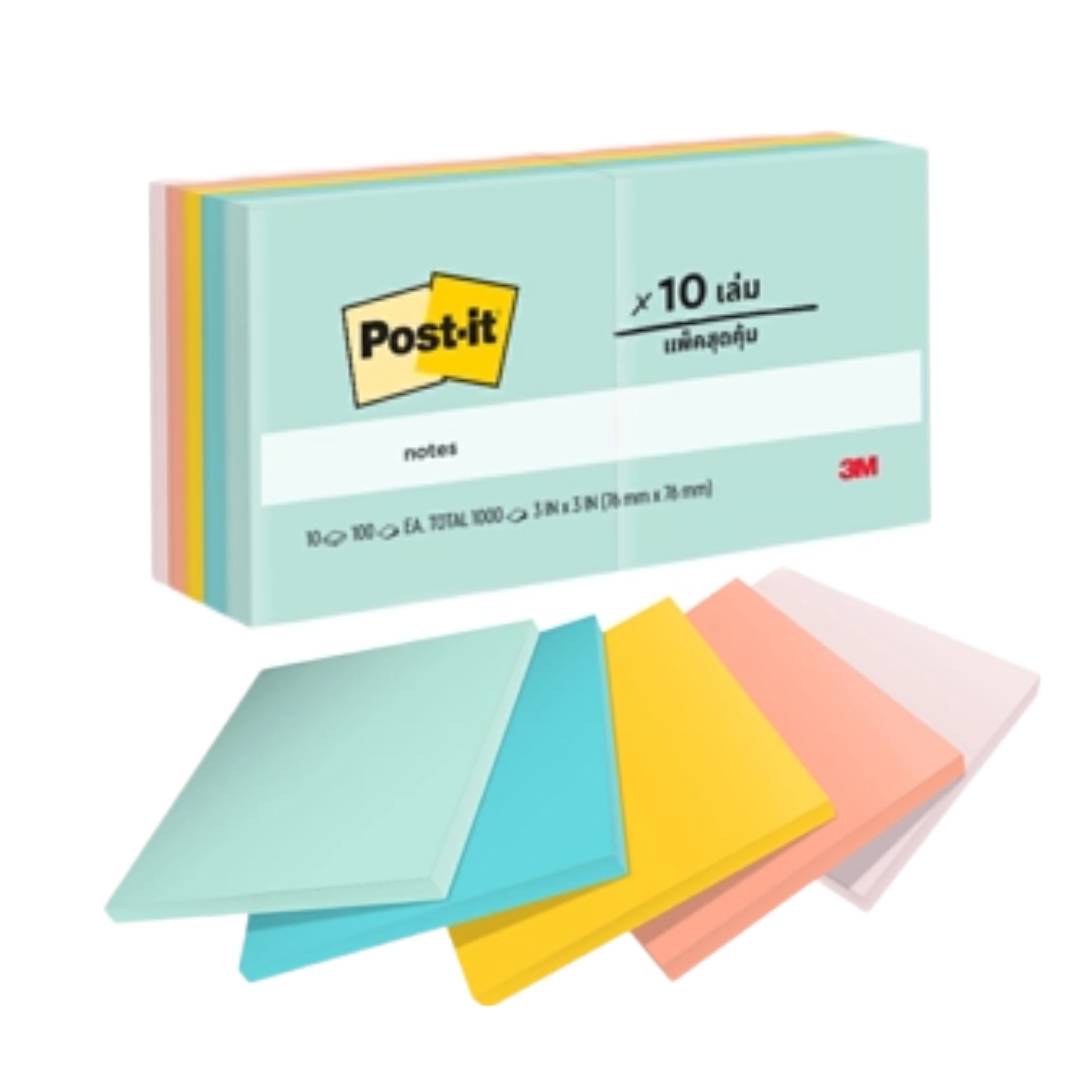 โพสต์-อิท โน้ต 3M <br> 654-10AP 3x3นิ้ว <br> สีพาสเทล (แพ็ค10เล่ม)