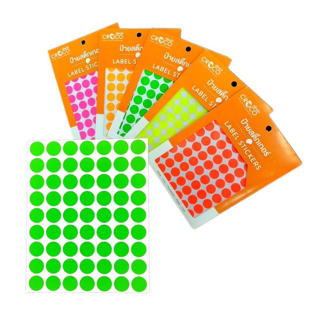 สติกเกอร์วงกลม สีสะท้อนแสง <br> ครอคโค 16มม. 630ดวง/แพ็ค
