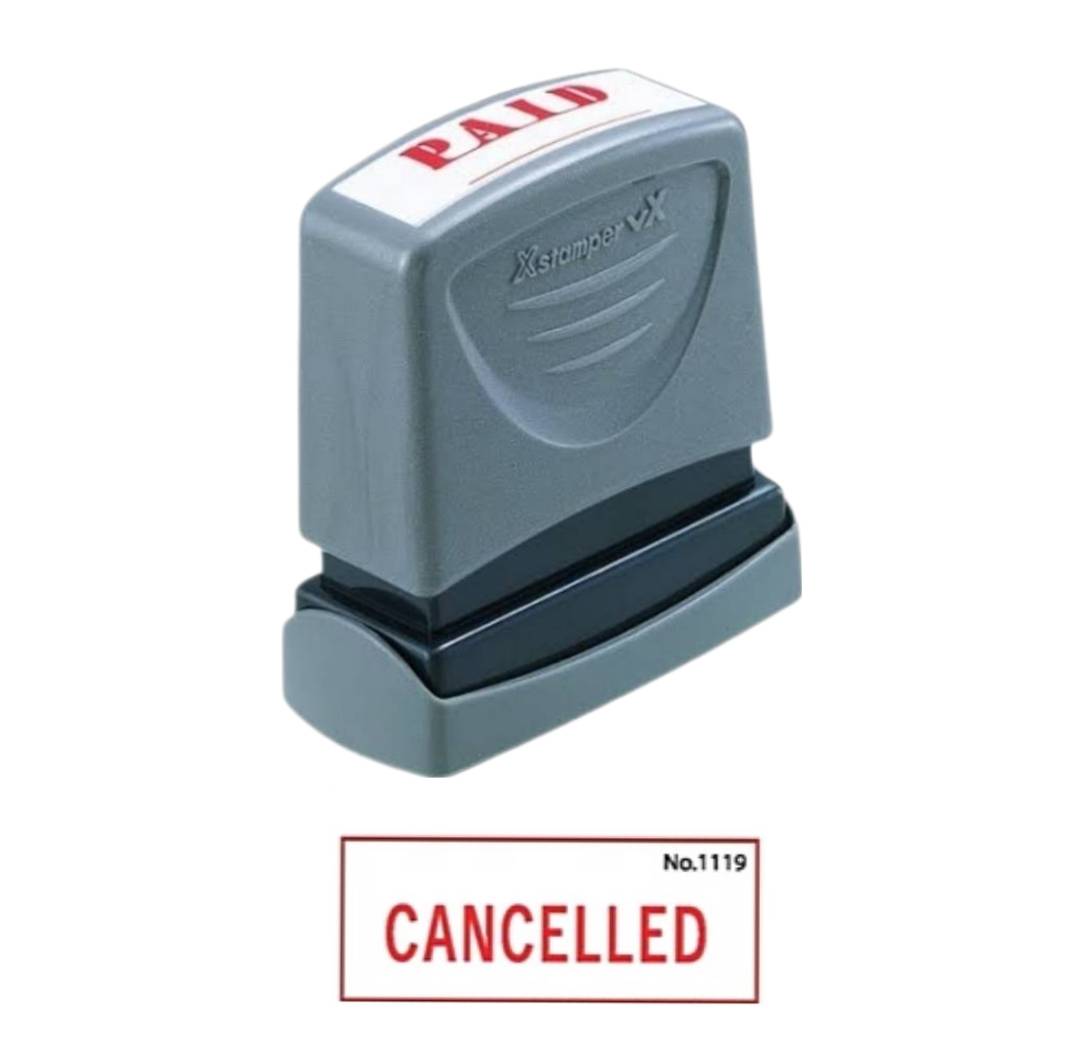 ตรายางหมึกในตัว Xstamper <br> CANCELLED หมึกสีแดง
