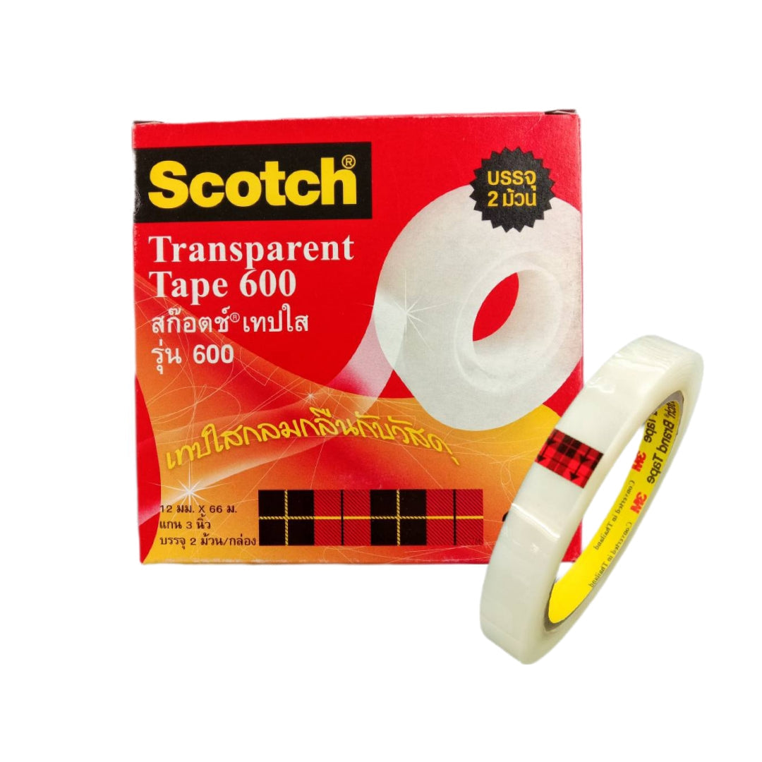 เทปใส สก๊อตช์ 3M 600 <br> แกน 3นิ้ว 12มม./24มม. <br> ยาว 66เมตร/ม้วน