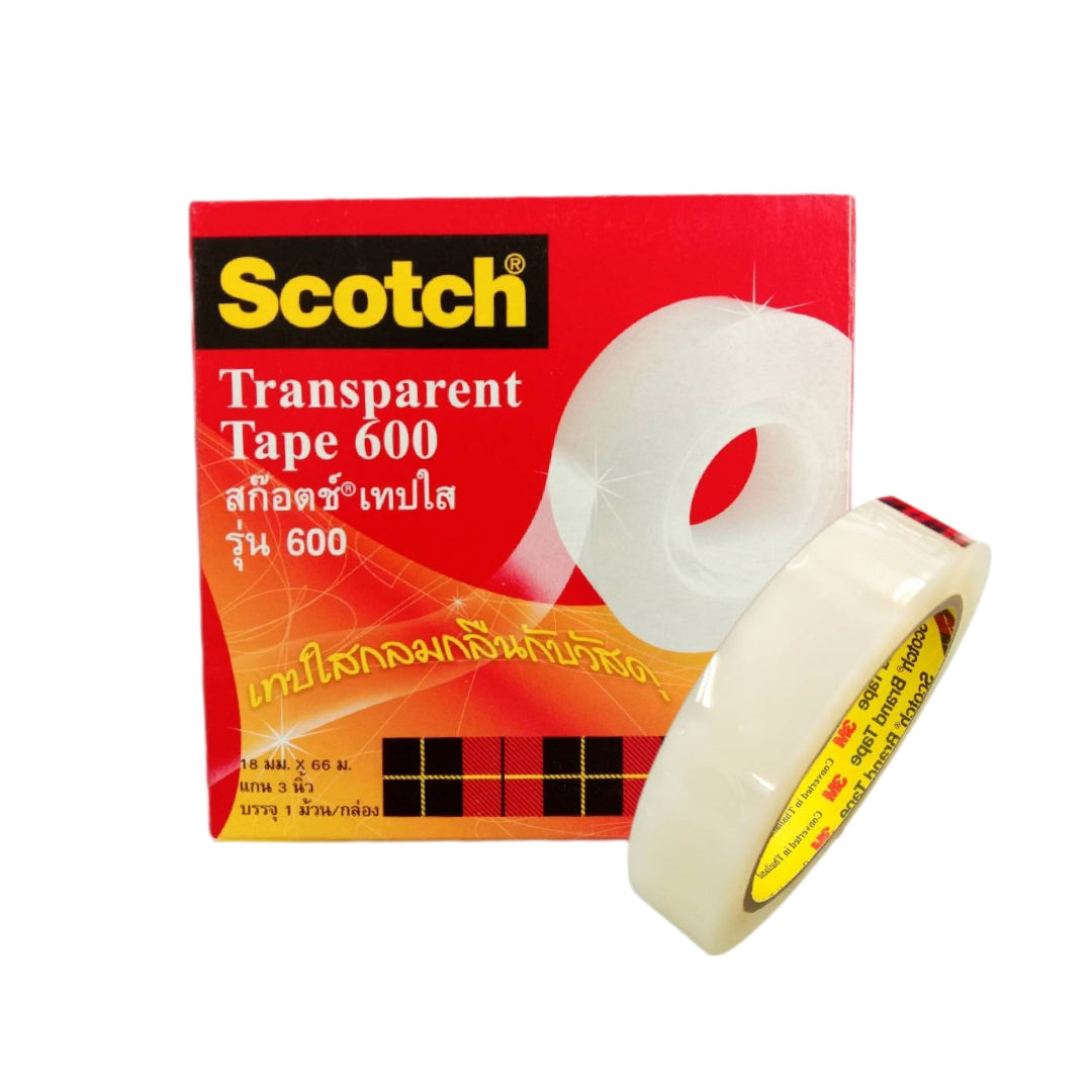 เทปใส สก๊อตช์ 3M 600 <br> แกน 3นิ้ว 12มม./24มม. <br> ยาว 66เมตร/ม้วน