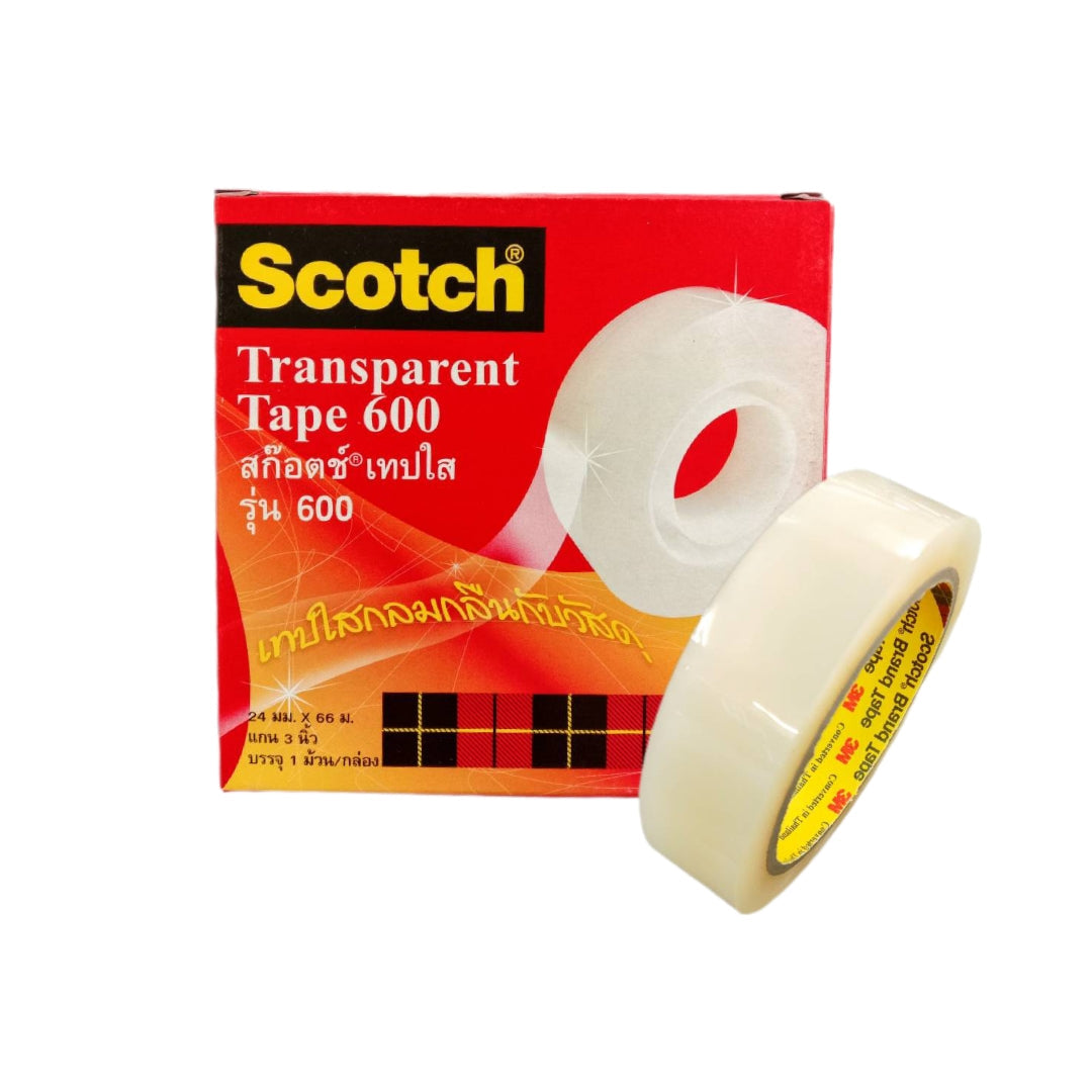 เทปใส สก๊อตช์ 3M 600 <br> แกน 3นิ้ว 12มม./24มม. <br> ยาว 66เมตร/ม้วน