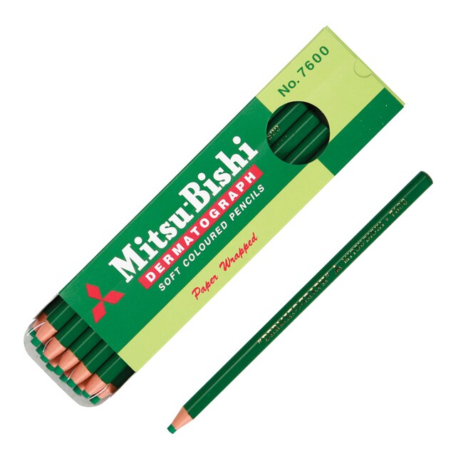 ดินสอเขียนกระจก มิตซูบิชิ <br> 7600 สีเขียว (12แท่ง/กล่อง)