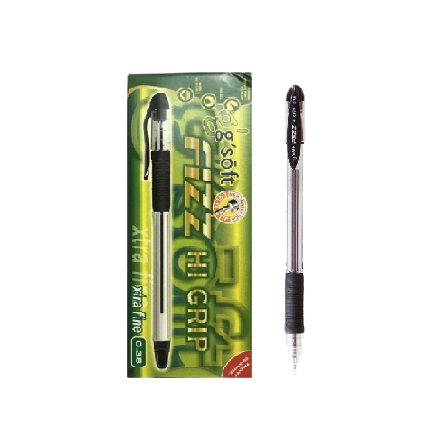 ปากกาลูกลื่น จีซอฟท์  <br>HI-GRIP 0.38 มม. <br>12ด้าม/กล่อง