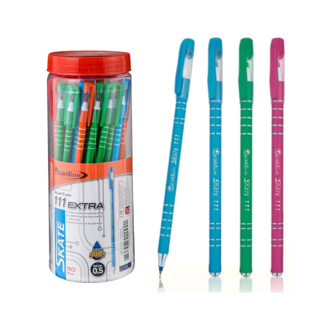 ปากกาลูกลื่น ควอนตั้ม SKAET 111 Extra <br> 0.5มม. สีน้ำเงิน 50ด้าม/แพ็ค
