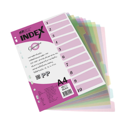 อินเด็กซ์ ดัชนีพลาสติกคั่นเอกสาร <br> อินท็อป DX-614 10หยัก 5สี