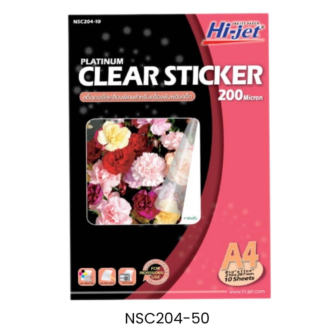 สติกเกอร์ใส INK JET HI-JET <br> NSC204-10 200Mic <br> A4 10แผ่น/ห่อ