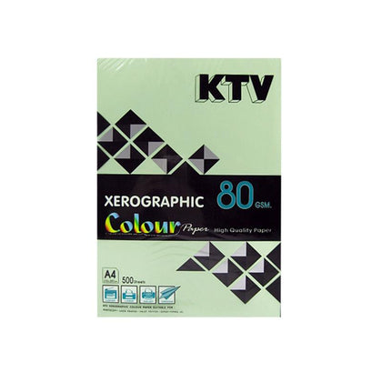 กระดาษปอนด์ KTV 80g <br>A4 500แผ่น/รีม สีเขียว