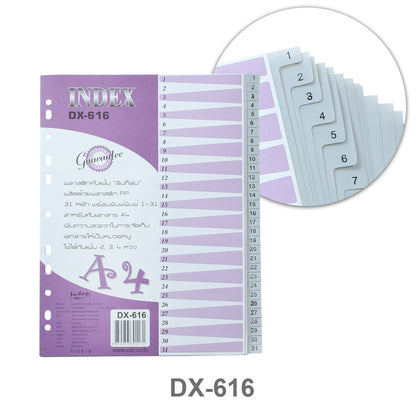 อินเด็กซ์ ดัชนีพลาสติกคั่นเอกสาร <br> อินท็อป DX-616 31หยัก <br> (เลข1-31)