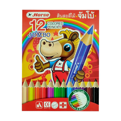 ดินสอสีไม้ ตราม้า จัมโบ้ <br> 12สี แท่งยาว
