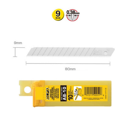 ใบมีดคัตเตอร์ OLFA 9มม. <br> AB-10S 10ใบ/หลอด